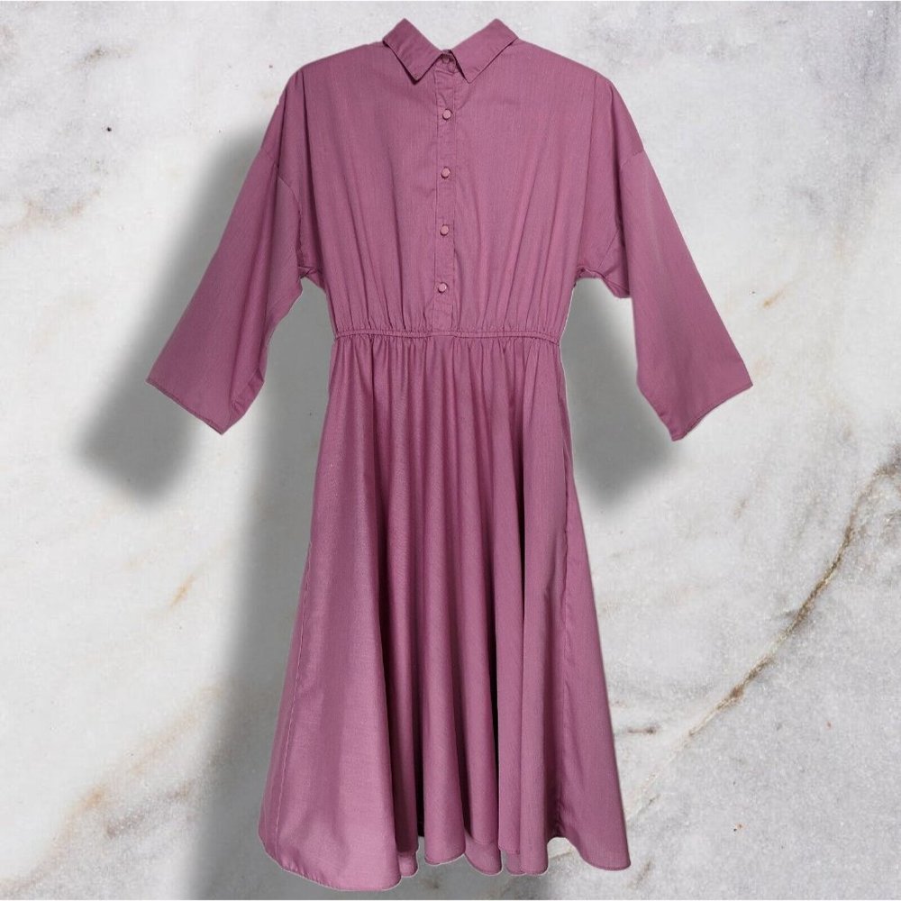 Vintage The American Shirt Dress Bubblegum Pink Long Sleeve Full Skirt sz 12